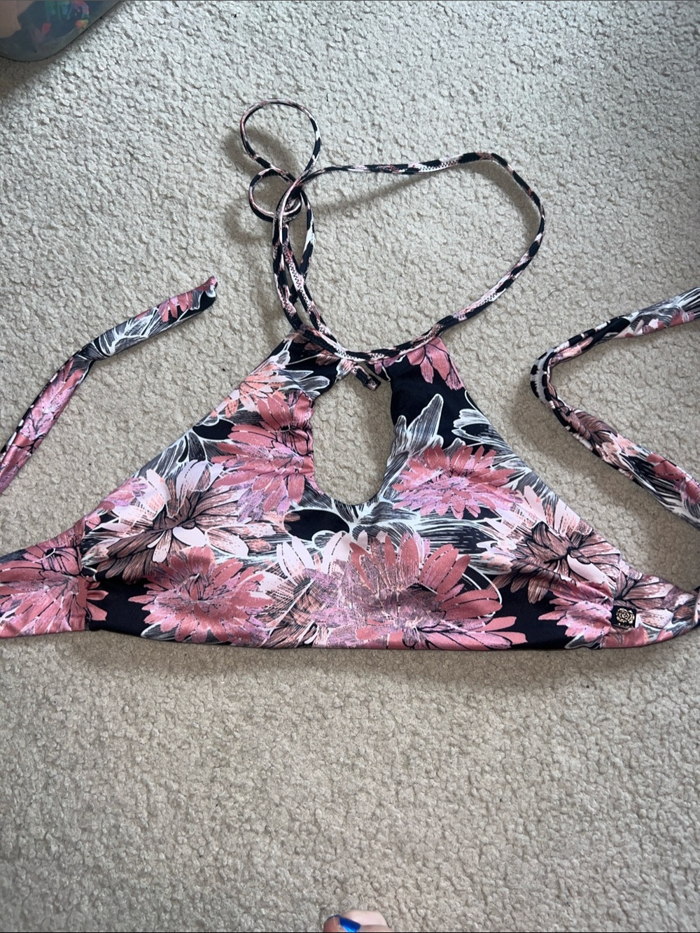 Floral Pink & Black Halter Bikini Top